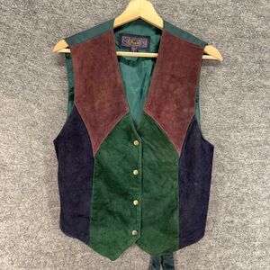 Pointe Suit Vest Men S Small Green Colorblock V-Neck Leather Button Sleeveless
